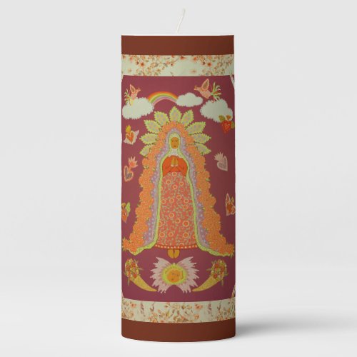Our Lady of Guadalupe Dark Red Pillar Candle