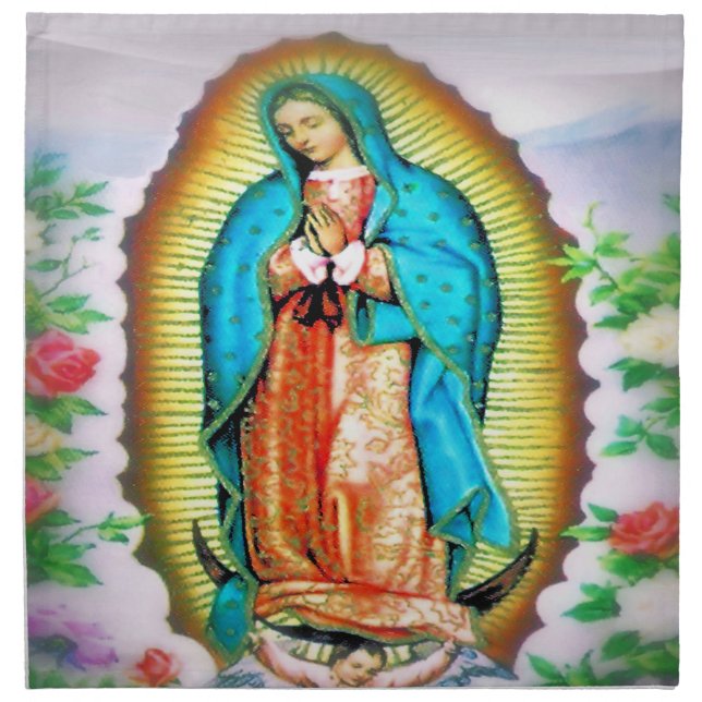 Our Lady of Guadalupe Floral Cloth Napkin (Front)