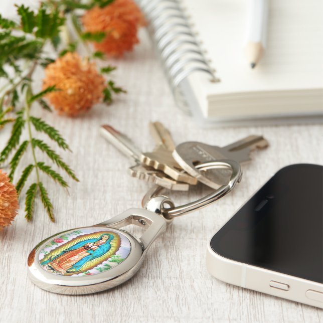 Our Lady of Guadalupe Floral Keychain (Side)