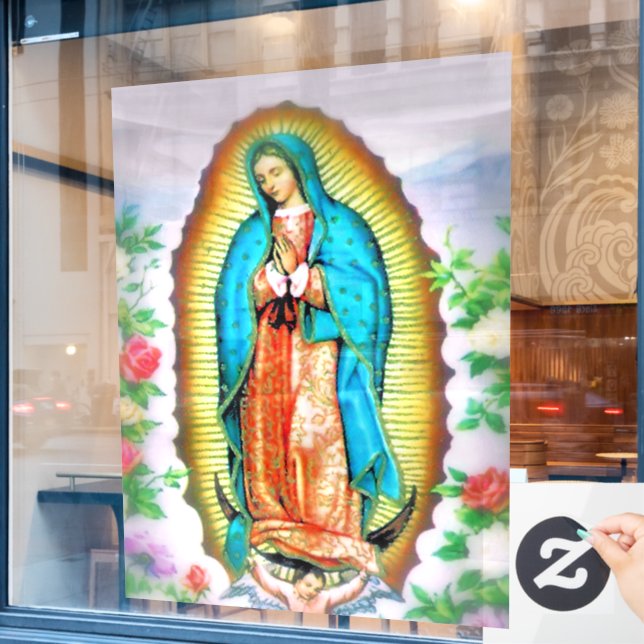Our Lady of Guadalupe Floral Window Cling (Cafe Window)