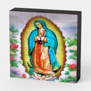 Our Lady of Guadalupe Floral Wooden Box Sign