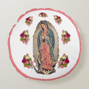 Our Lady of Guadalupe Folded Greeting Card Round Pillow