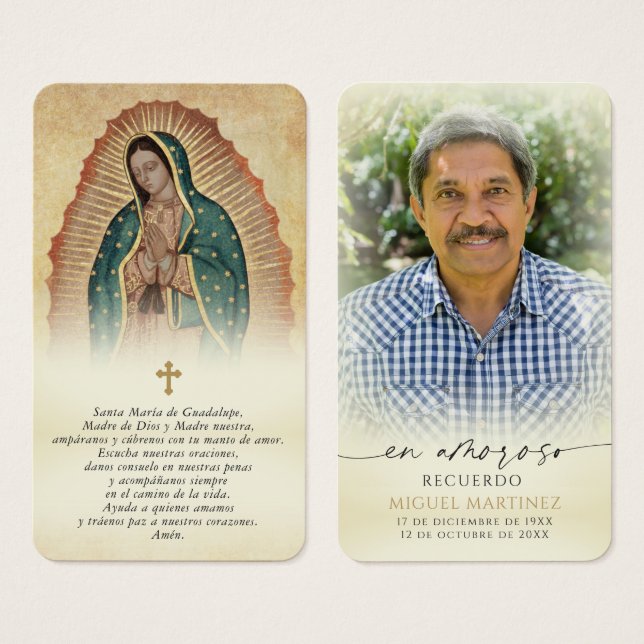 Our Lady of Guadalupe Funeral Spanish Prayer Cards (Front & Back)