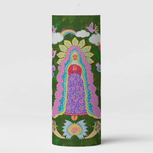 Our Lady of Guadalupe Green Pillar Candle