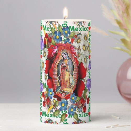 Our Lady of Guadalupe Mexican Aztec Virgin Mary   Pillar Candle