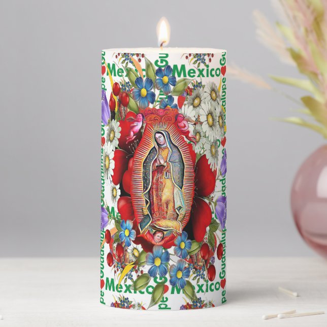 Our Lady of Guadalupe Mexican Aztec Virgin Mary   Pillar Candle (In Situ)