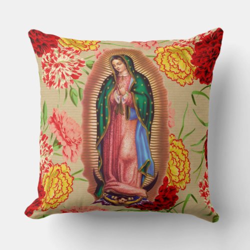 Our Lady of Guadalupe Mexican Virgin Mary Saint Throw Pillow