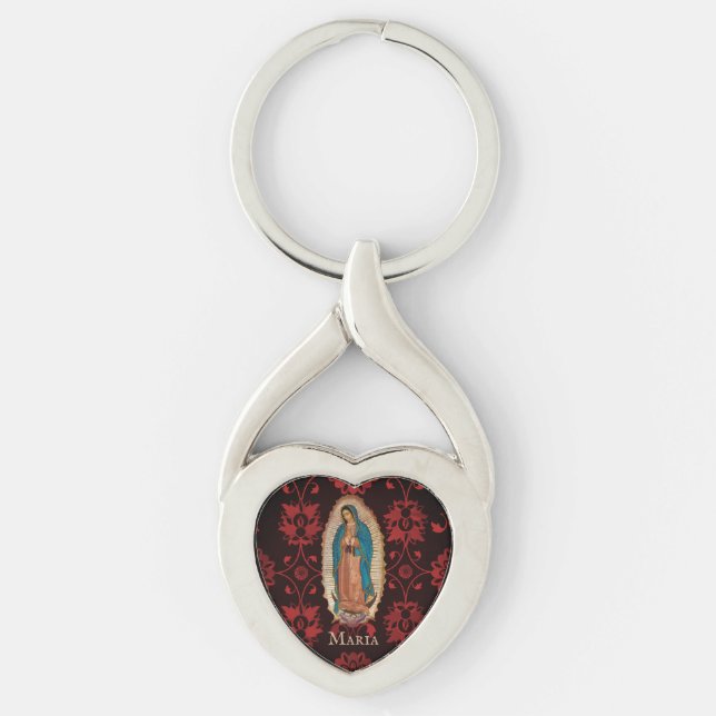 Our Lady of Guadalupe Mexico Catholic Heart Shaped Keychain (Front)