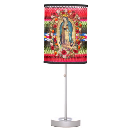 Our Lady of Guadalupe Mexico Mexican Zarape Roses  Table Lamp