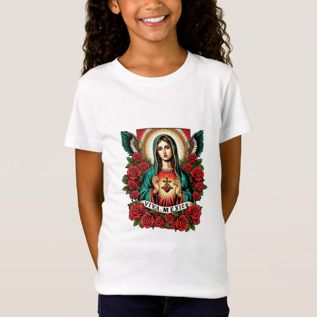 Our Lady of Guadalupe Mother Mary Viva Mexico art T-Shirt (Front)