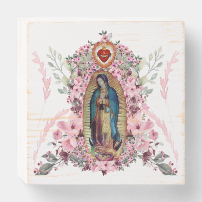 Our Lady of Guadalupe, Nuestra Señora de Guadalupe Wooden Box Sign (Front Horizontal)