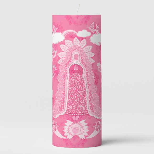 Our Lady of Guadalupe Pink Pillar Candle (Front)