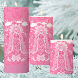 Our Lady of Guadalupe Pink Pillar Candle