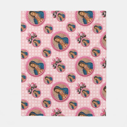 Our Lady of Guadalupe Pink Roses Fleece Blanket