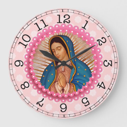 Our Lady of Guadalupe Pink Roses  Large Clock