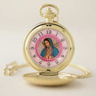 Our Lady of Guadalupe Pink Roses Pocket Watch