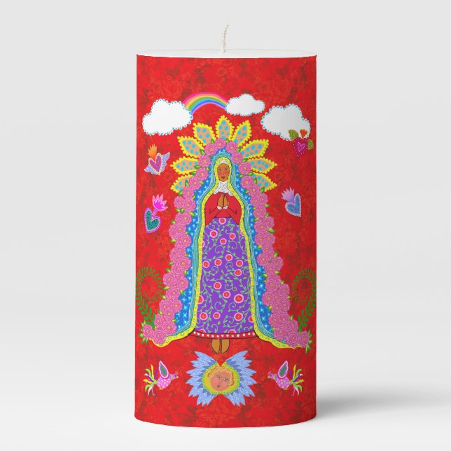 Our Lady of Guadalupe Red Pillar Candle (Front)