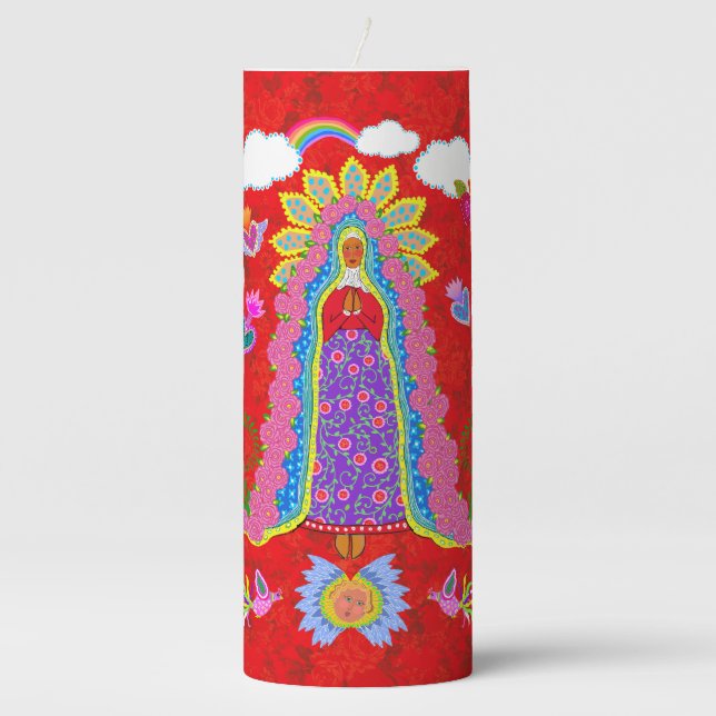 Our Lady of Guadalupe Red Pillar Candle (Front)