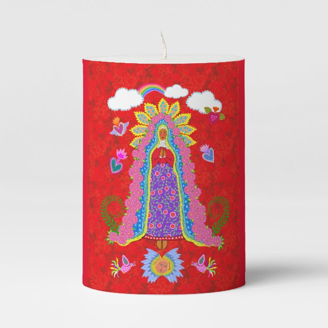 Our Lady of Guadalupe Red Pillar Candle (Front)