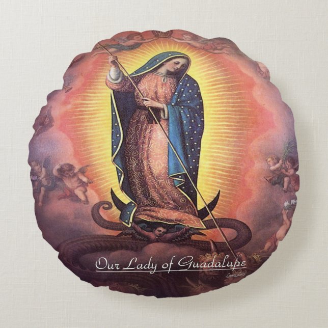 Our Lady of Guadalupe Rev12 Round Pillow (Front)