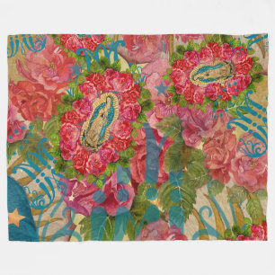 Our Lady of Guadalupe & Roses Fleece Blanket