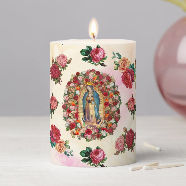Our Lady of Guadalupe Roses Potpourri Pillar Candle (In Situ)