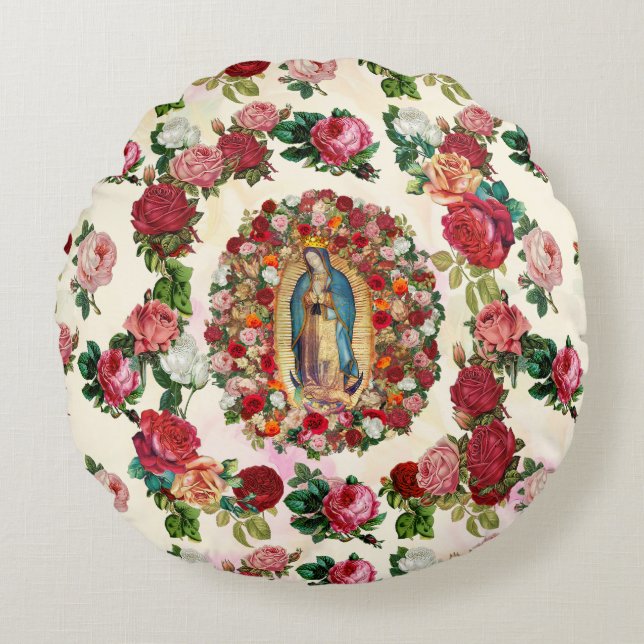 Our Lady of Guadalupe Roses Potpourri   Round Pillow (Front)