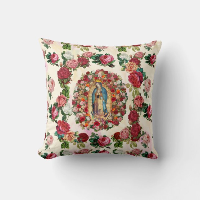 Our Lady of Guadalupe Roses Potpourri  Throw Pillow (Front)