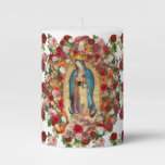 Our Lady of Guadalupe Roses Virgin Mary Catholic  Pillar Candle