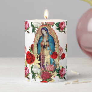 Our Lady of Guadalupe Roses Virgin Mary Saint Pillar Candle