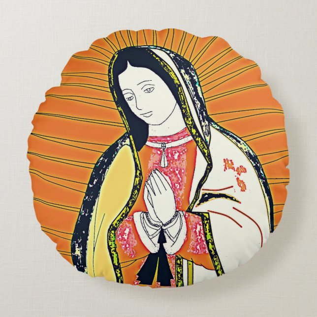 our lady of guadalupe round pillow (Front)