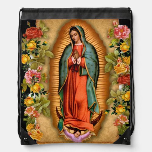 Our Lady of Guadalupe Santa Maria Spanish Virgin Drawstring Bag