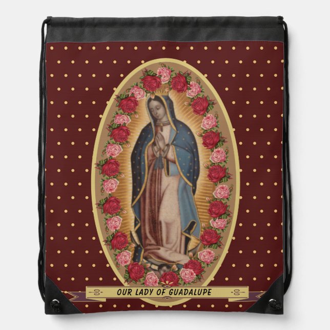 Our Lady of Guadalupe Santa Maria Spanish Virgin Drawstring Bag (Front)