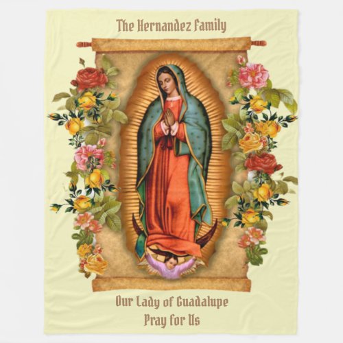 Our Lady of Guadalupe Santa Maria Spanish Virgin Fleece Blanket