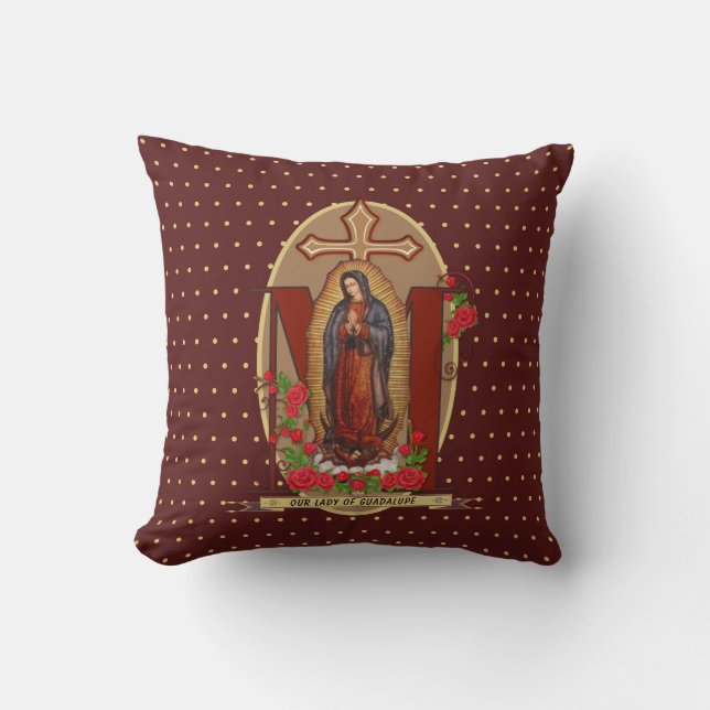 Our Lady of Guadalupe Santa Maria Spanish Virgin Throw Pillow (Front)