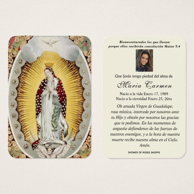 Our Lady of Guadalupe Spanish Funeral Holy Prayer (Front & Back)