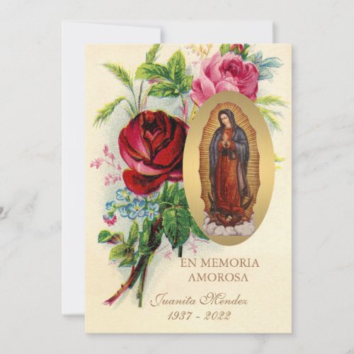 Our Lady of Guadalupe Spanish Funeral Holy Prayer  Invitation
