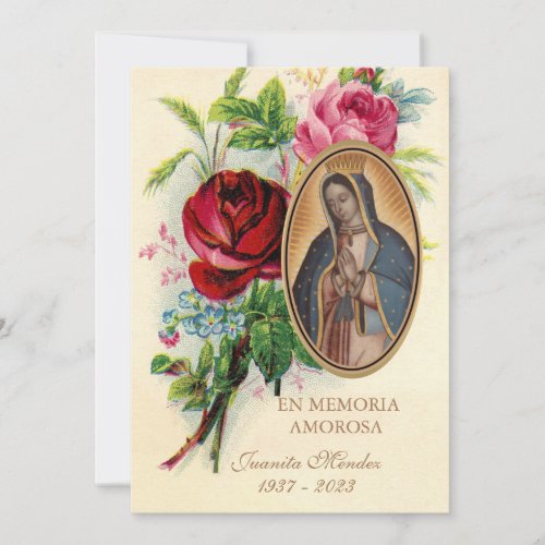 Our Lady of Guadalupe Spanish Funeral Holy Prayer  Invitation