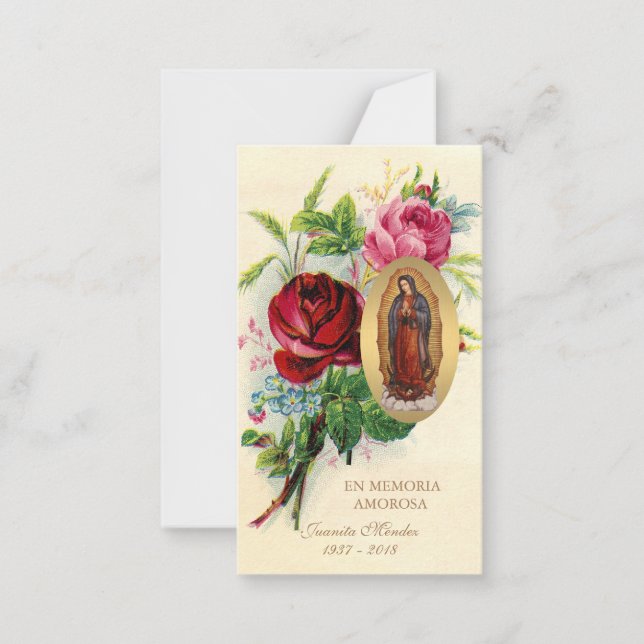 Our Lady of Guadalupe Spanish Funeral Holy Prayer Note Card (Front)