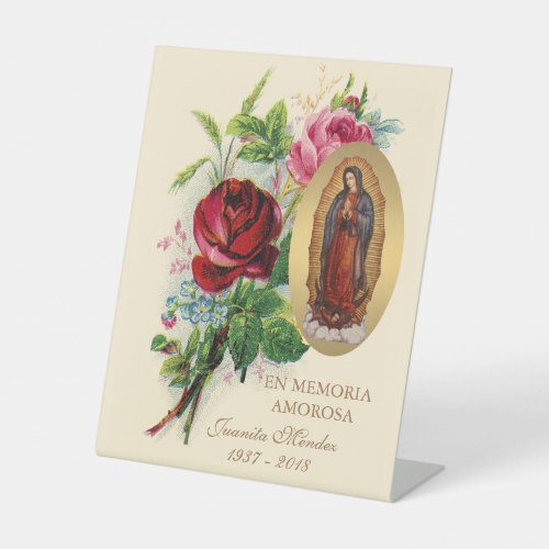 Our Lady of Guadalupe Spanish Funeral Holy Prayer Pedestal Sign