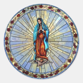 Our Lady Of Guadalupe Stained Glass Envelope Classic Round Sticker by Frasure_Studios at Zazzle