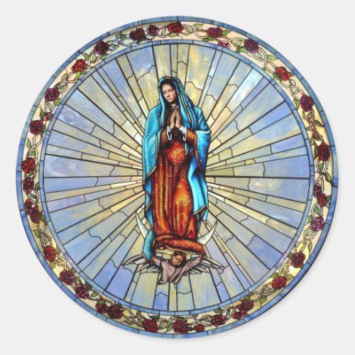 Our Lady of Guadalupe Stained Glass Envelope Classic Round Sticker