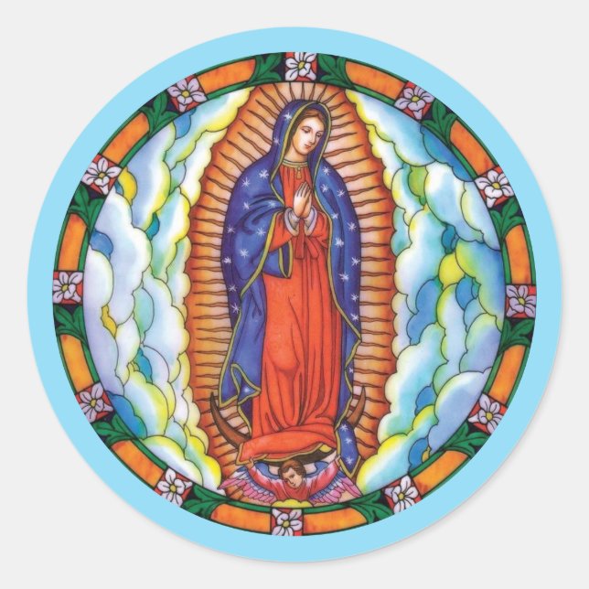 Our Lady of Guadalupe Stained Glass Envelope Classic Round Sticker (Front)