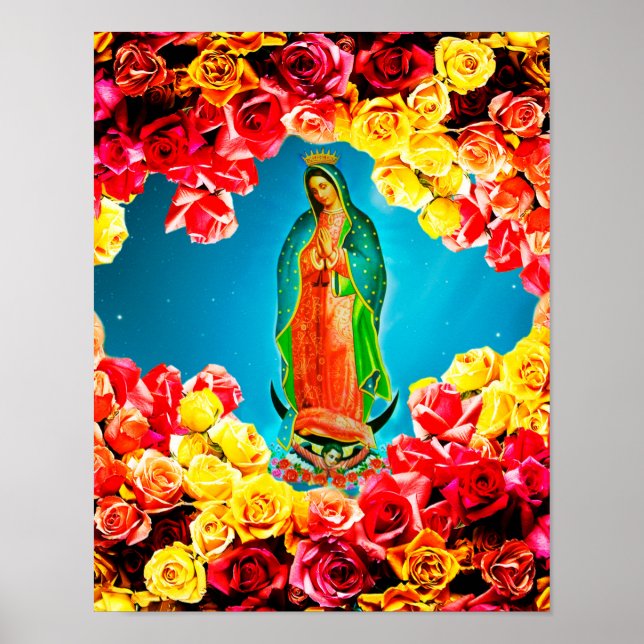 Our Lady of Guadalupe Surrounded by Roses Colorful Poster (Front)
