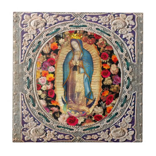 Our Lady of Guadalupe Virgin Mary Catholic Lace  Ceramic Tile