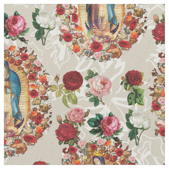 Our Lady of Guadalupe Virgin Mary Catholic Saint  Fabric (Close Up)