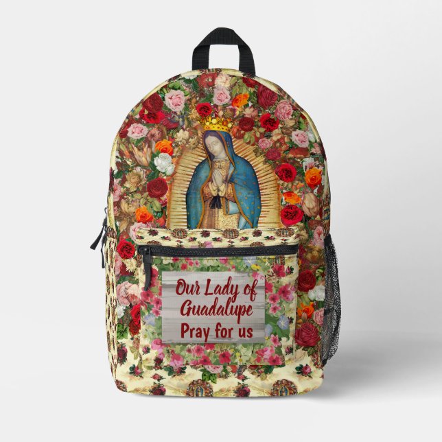 Our Lady of Guadalupe Virgin Mary Catholic Saint Printed Backpack (Front)
