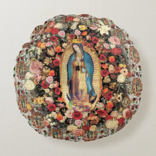 Our Lady of Guadalupe Virgin Mary Catholic Saint  Round Pillow