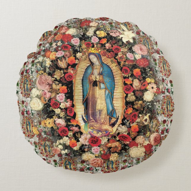 Our Lady of Guadalupe Virgin Mary Catholic Saint  Round Pillow (Front)