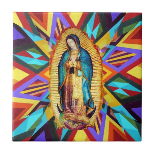 Our Lady of Guadalupe Virgin Mary Colorful Saint Ceramic Tile